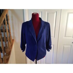 Suzi Chin Blazer Coat Women 8 Blue Long Sleeve Single Breasted Polyester Stretch